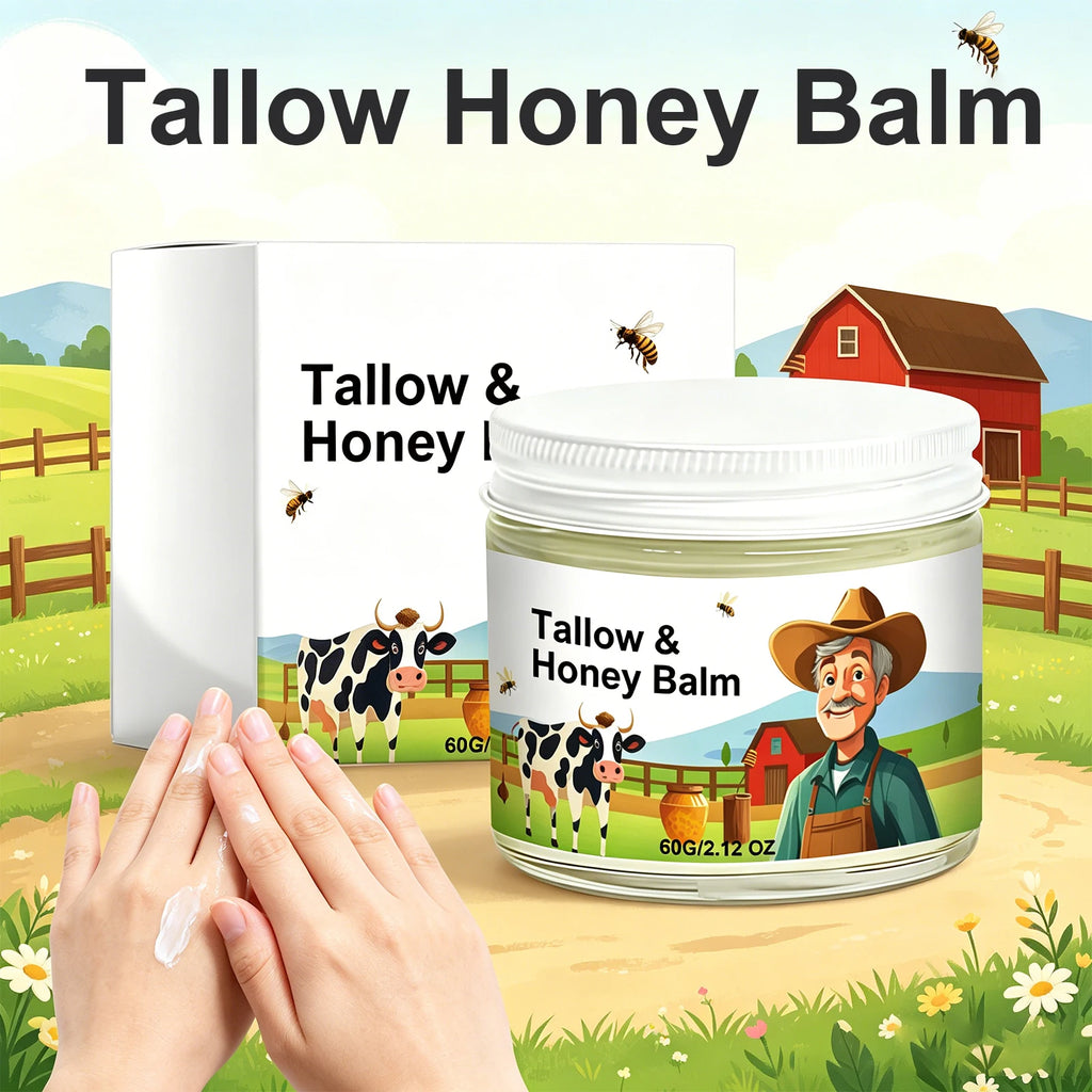 Beef Tallow Balm Grass Fed Raw Honey Moisturizing Cream Soft Smooth Skin Handmade Face & Body Moisturizer Dry Skin Nourishing Oasis Select