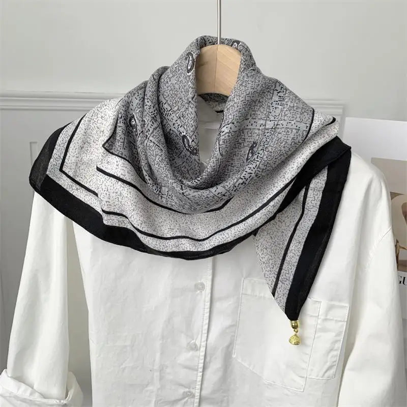 70*70 Square Scarf Retro Print Silk Scarf With Magnetic Buckle Women Neck Scarf All-match Shawl Fashion Headscarf Accessory Gift Oasis Select A13