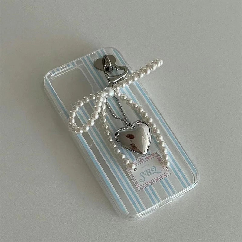 Delicate Beaded Key Chain Handmade Pearl Bow Shaped Pendant Keyring Heart Keychain Ornament Pearl Decoration For Bags Phones Oasis Select