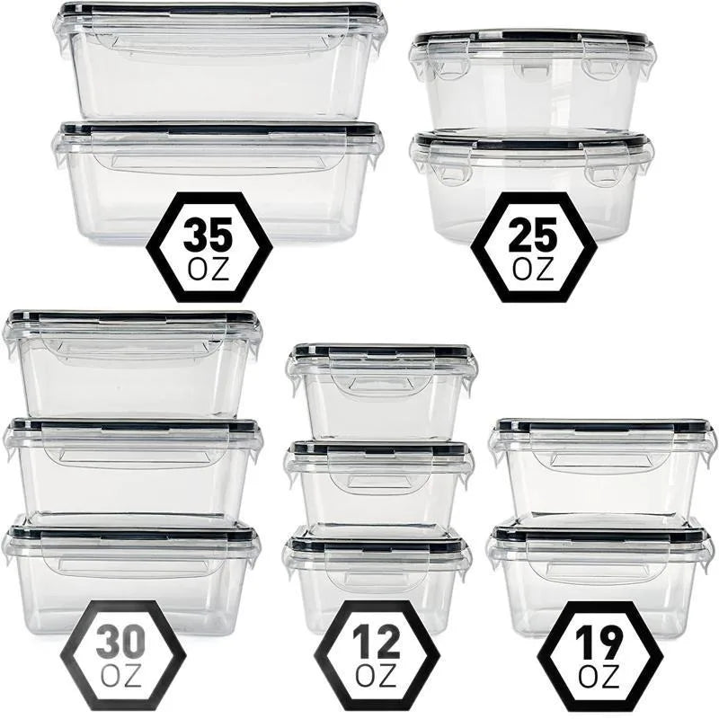 12pcs Airtight Food Storage Containers, 5 Sizes BPA-Free PP Stackable Reusable Snap Lid for Fruits Veggies Meat Meal Prep Fridge Oasis Select
