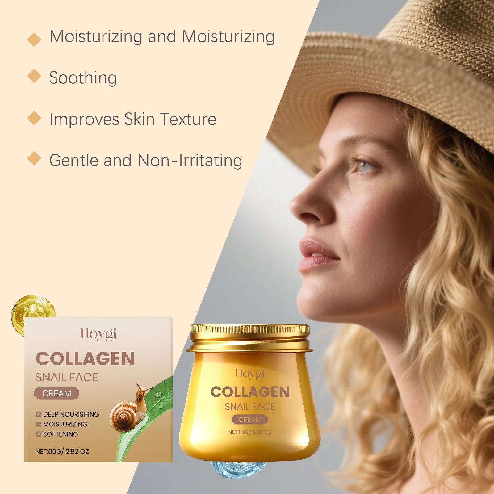 Snail Mucin Collagen Cream Anti Wrinkle Firming Hydrating Face Cream Improves Skin Elasticity & Texture Smoothing Face Skincare Oasis Select