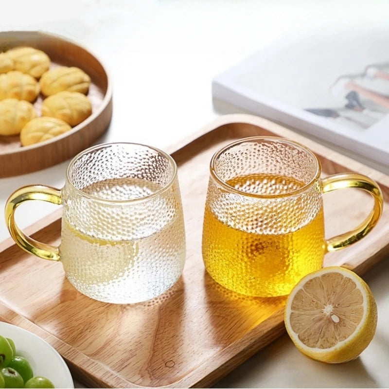 350ml/400ml Rose Glass Cup with Handle Household Breakfast Cup for Juice Coffee Clear Mug Cute Tea Milk Cup Glass Goblets Oasis Select