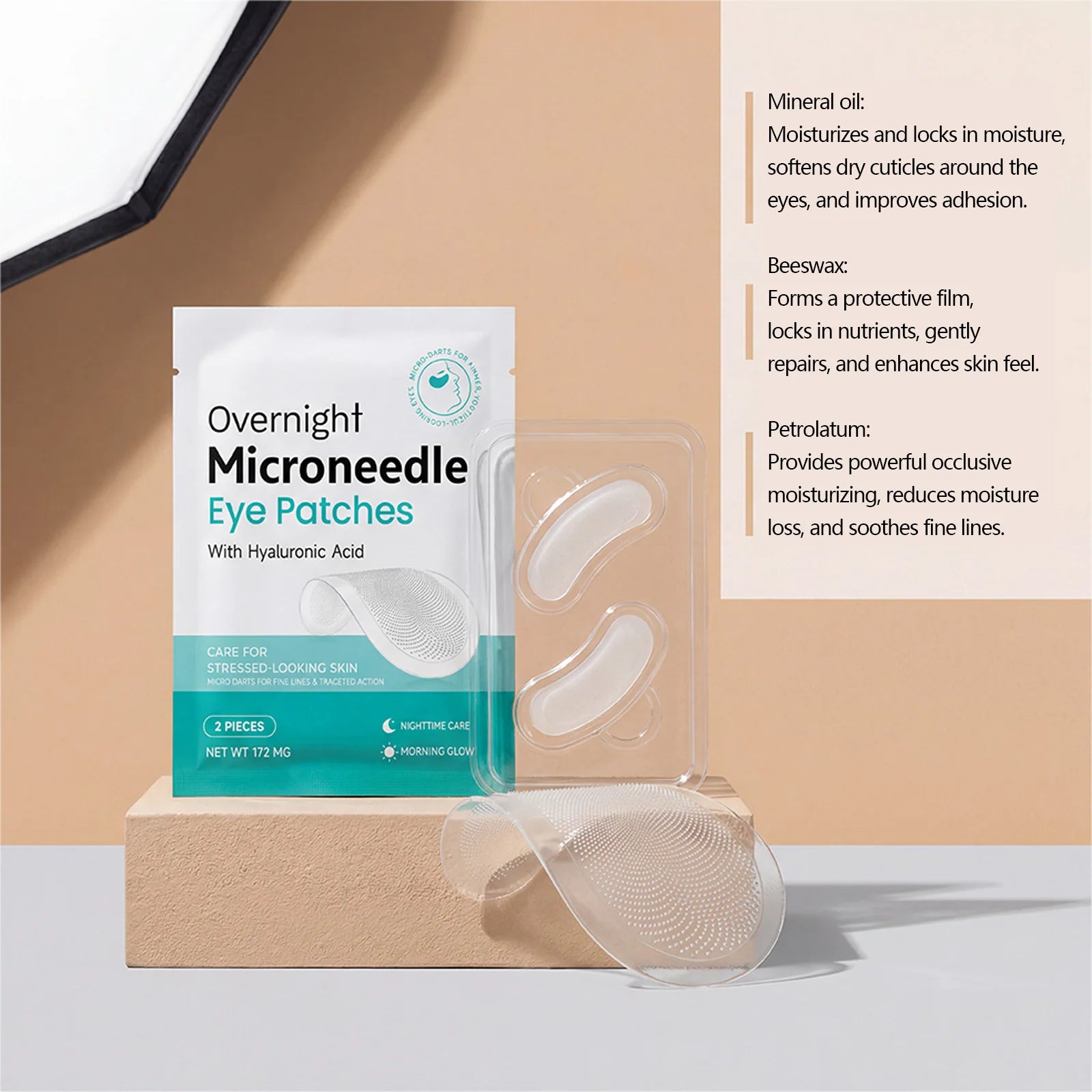 Microneedle Eye Patches Hyaluronic Acid 0.25mm Overnight Under Eye Mask for Dark Circles Fine Lines Hydrating Anti-Aging Eye Car Oasis Select