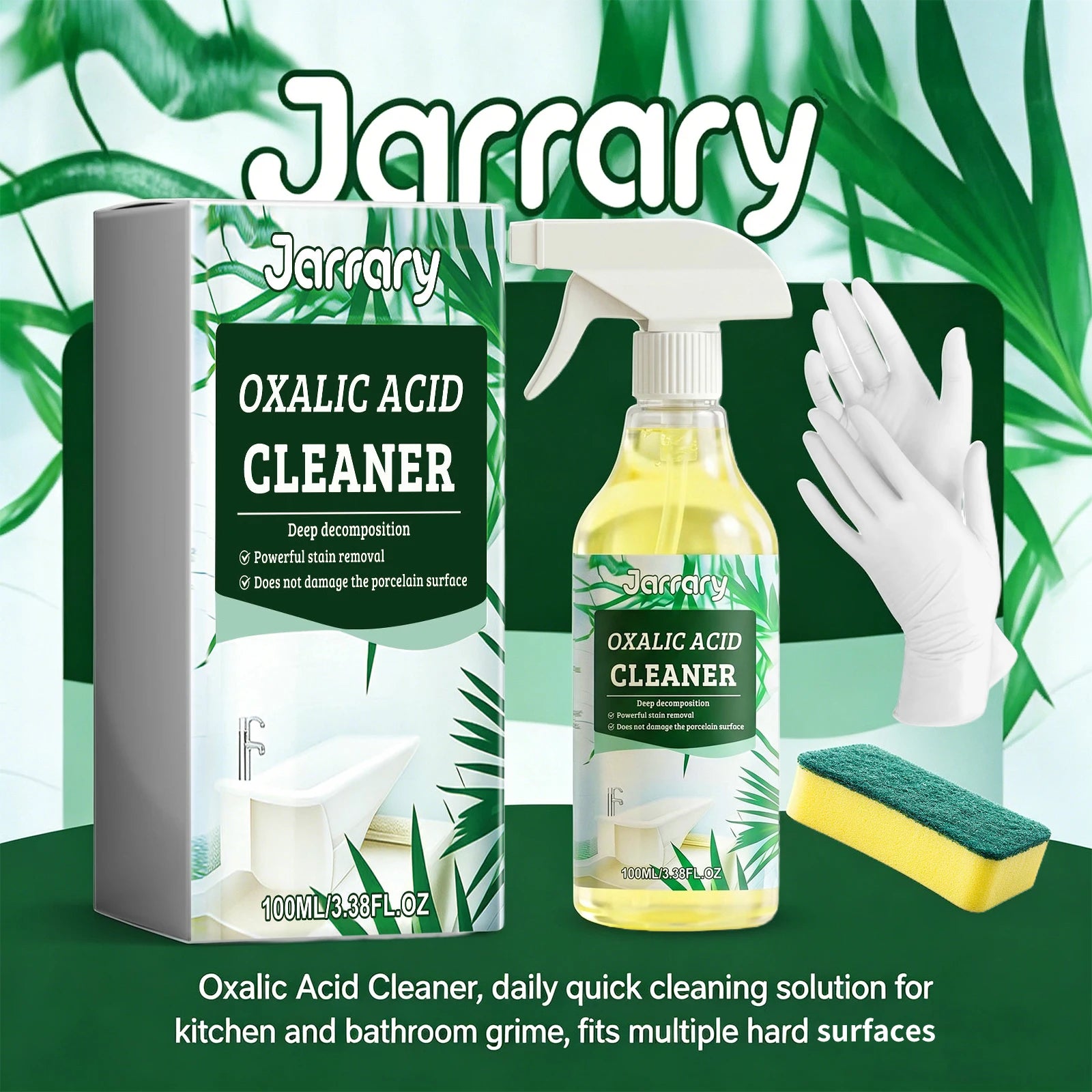 Oxalic Acid Cleaner 100ml Bathroom & Kitchen Stain Remover with Sponge & Gloves for Toilet, Tile & Grout Deep Cleaning Spray Oasis Select
