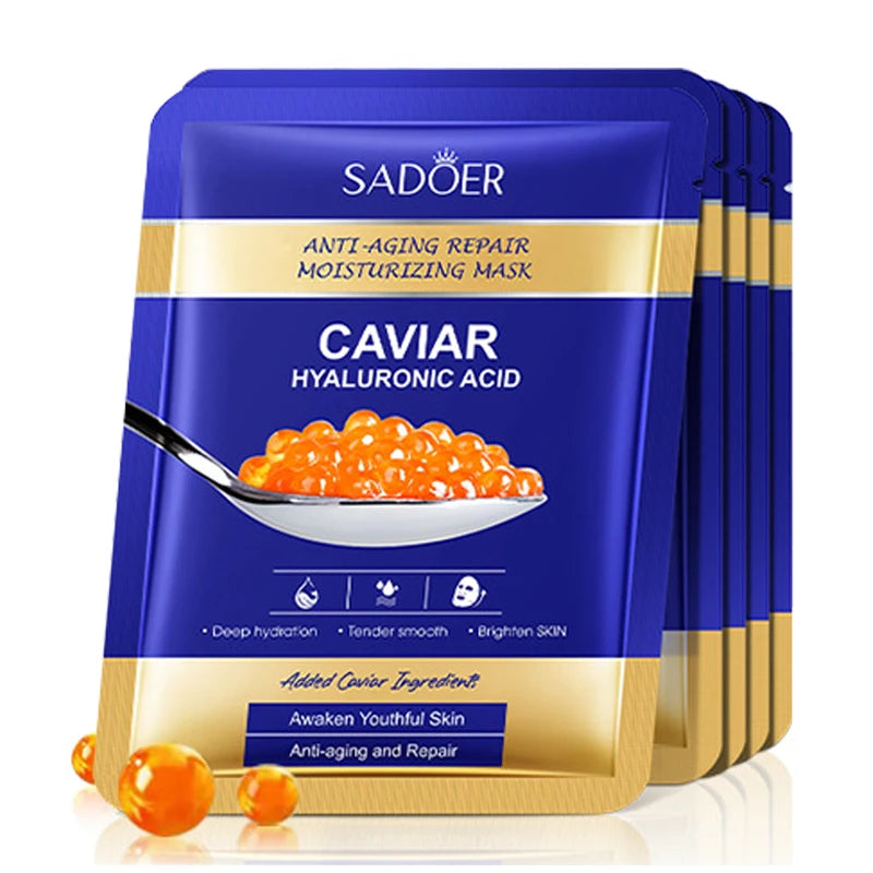 5pcs SADOER Caviar Hyaluronic Acid Moisturizing Facial Masks Brightening Firming Hydrating Face Mask Facial Skin Care Products Oasis Select