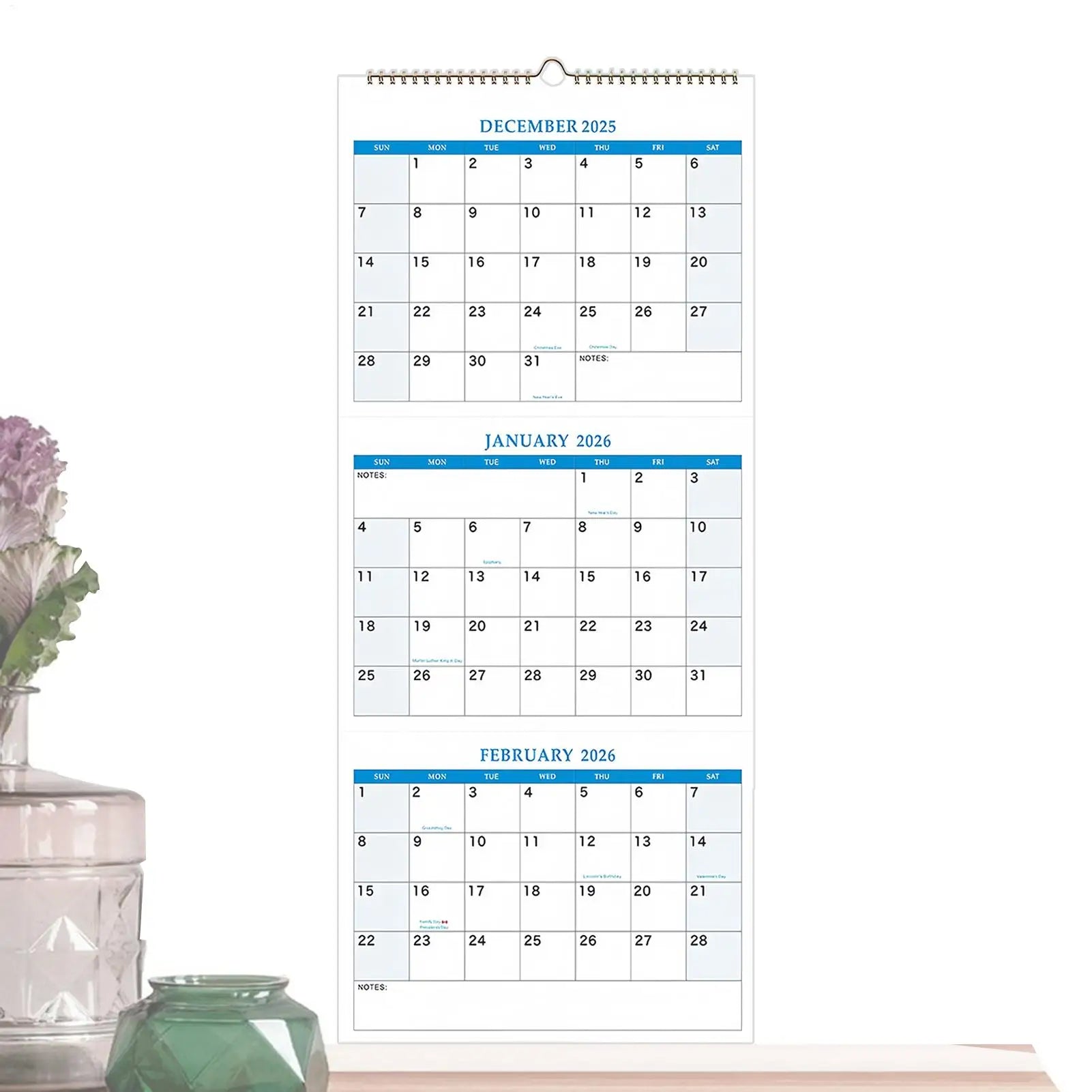 2025-2027 Vertical Yearly Wall Calendar 3 Month Wall Calendar Planners Organizers for Meeting Notebook Daily Schedule Pared Home Oasis Select