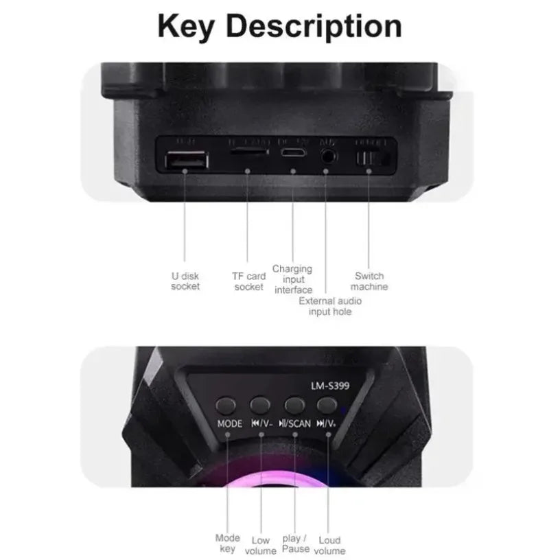 High Power Bluetooth Speakers TF Udisk 500mAh Bluetooth Speaker Sound Box Karaoke Handheld Sound Subwoofers for Aancing Oasis Select