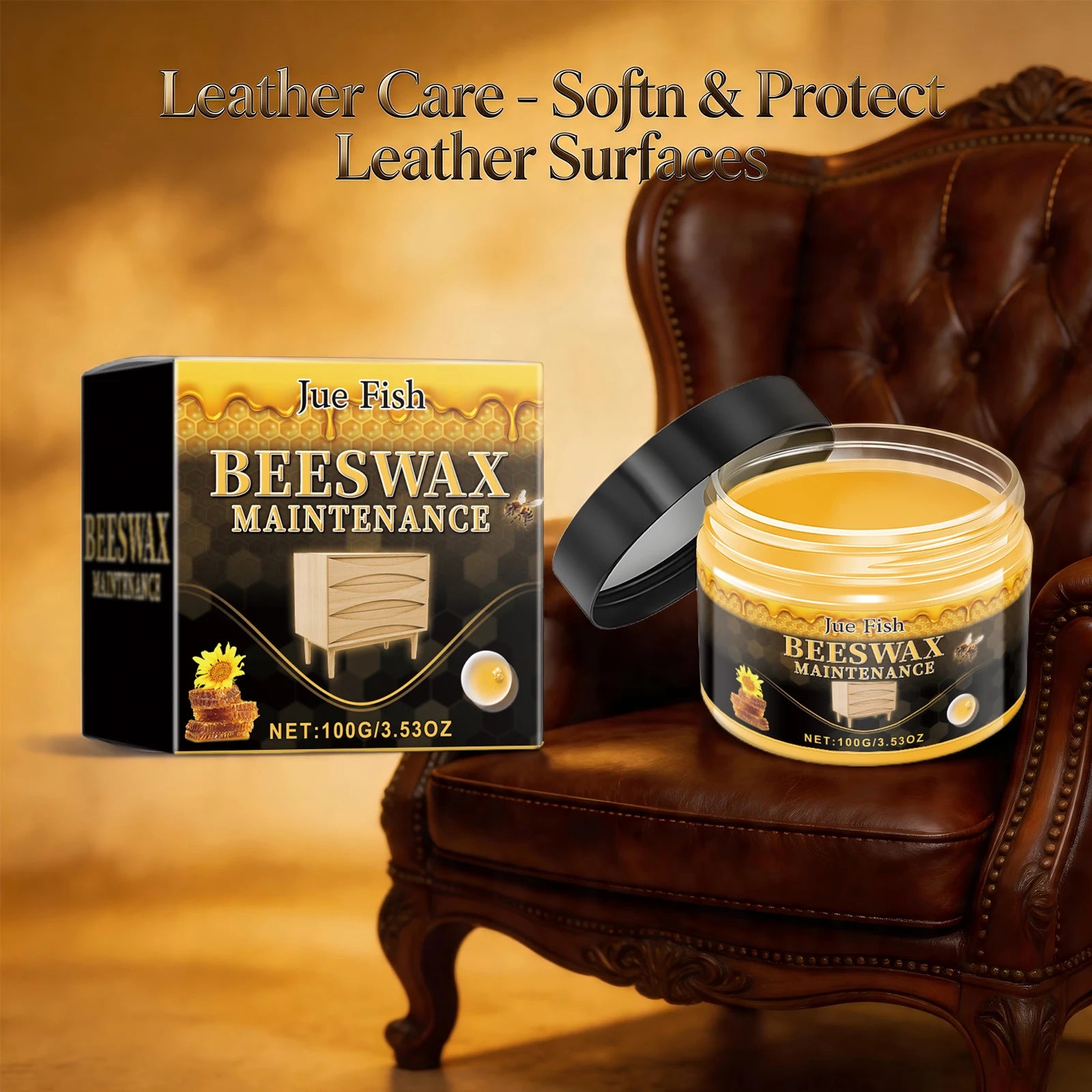 Beeswax Polishing Paste for Furniture Solid Wood Restores Luster Prevent Drying & Cracking for Wood Floor, Cabinet, Table 100g Oasis Select