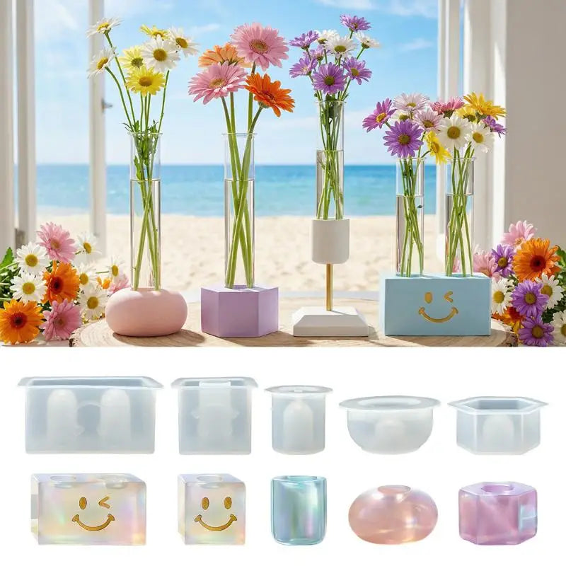 Flower Test Tube Holder Silicone Molds DIY Handmade Vase Tray Epoxy Resin Mould Candlestick Holder Plaster Cement Mold Oasis Select