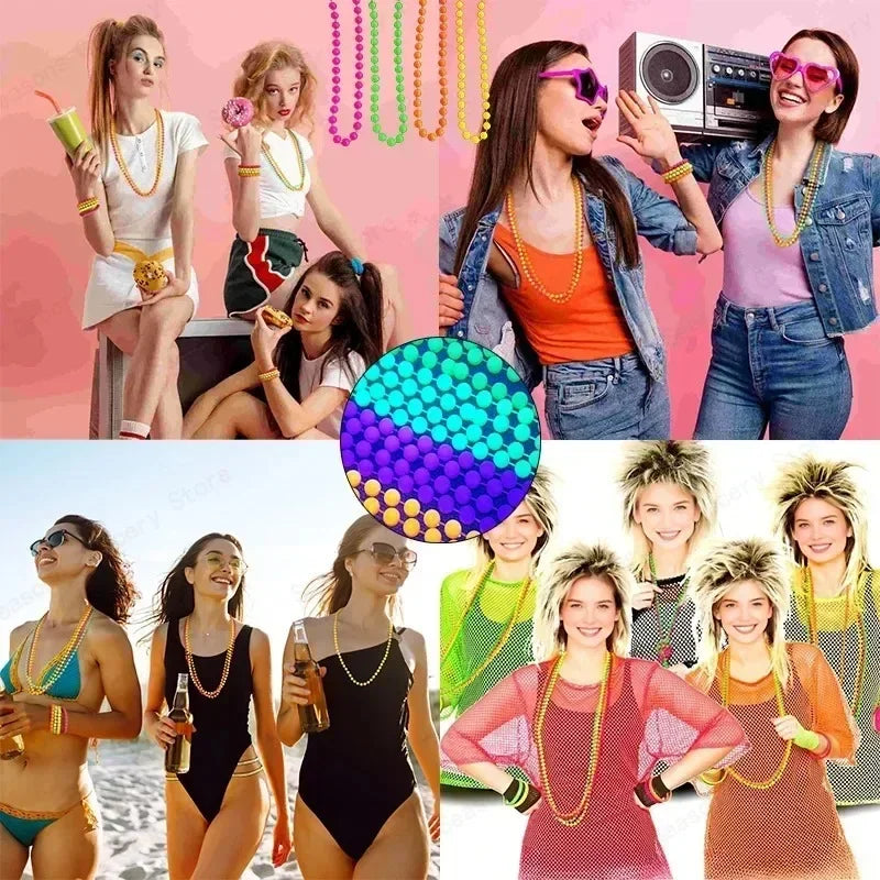 4-40PCS Connected Beads Necklace Neon Costume Accessory Set Bracelets Necklaces Photo Props Party Dress Up Bead Multicoloured Oasis Select