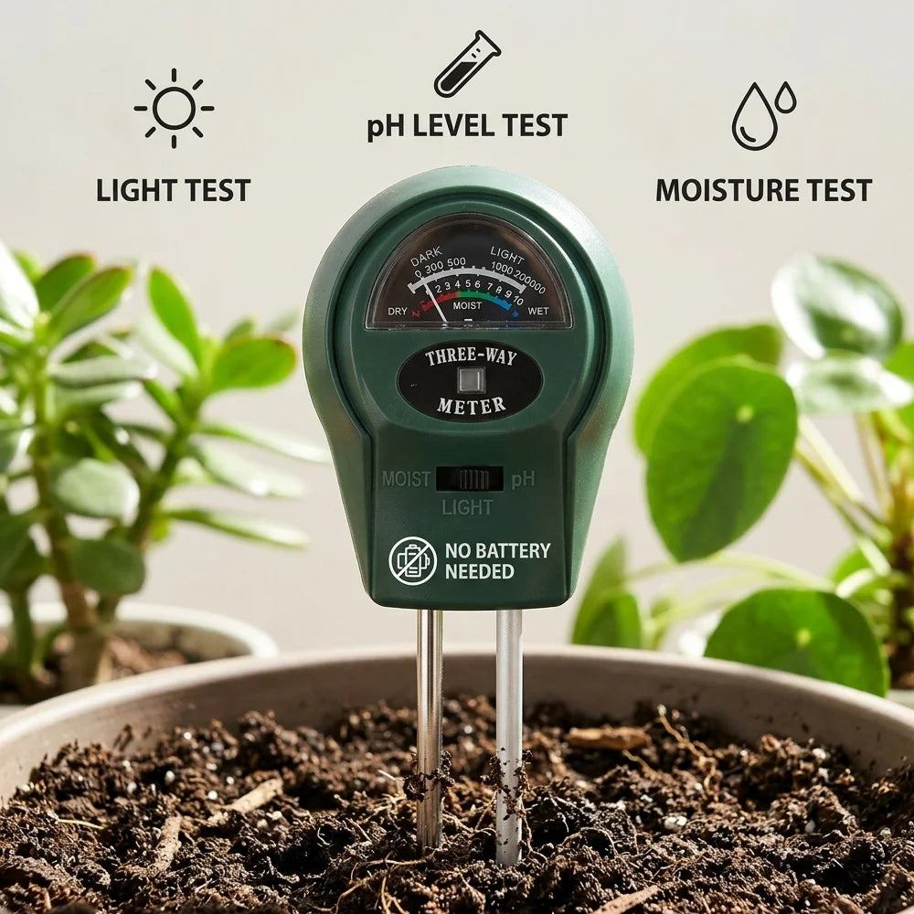 3-in-1 Soil Tester PH Moisture Light Meter Plant Water Sensor Gardening Tool for Indoor Outdoor Garden Farm Flowers Battery Free Oasis Select