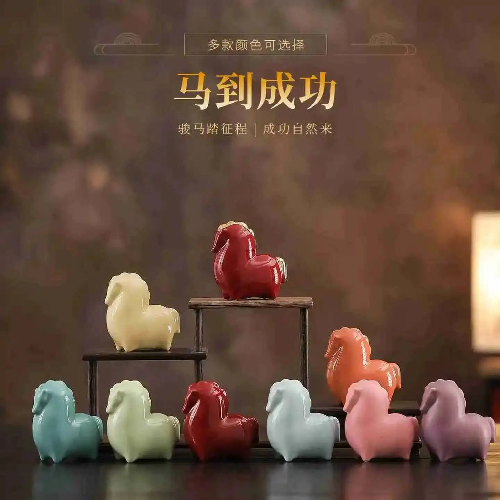 Fortune-Bringing Horse Ornament Ceramic Zodiac Horse Living Room, Study Office Desktop tea pet Oasis Select