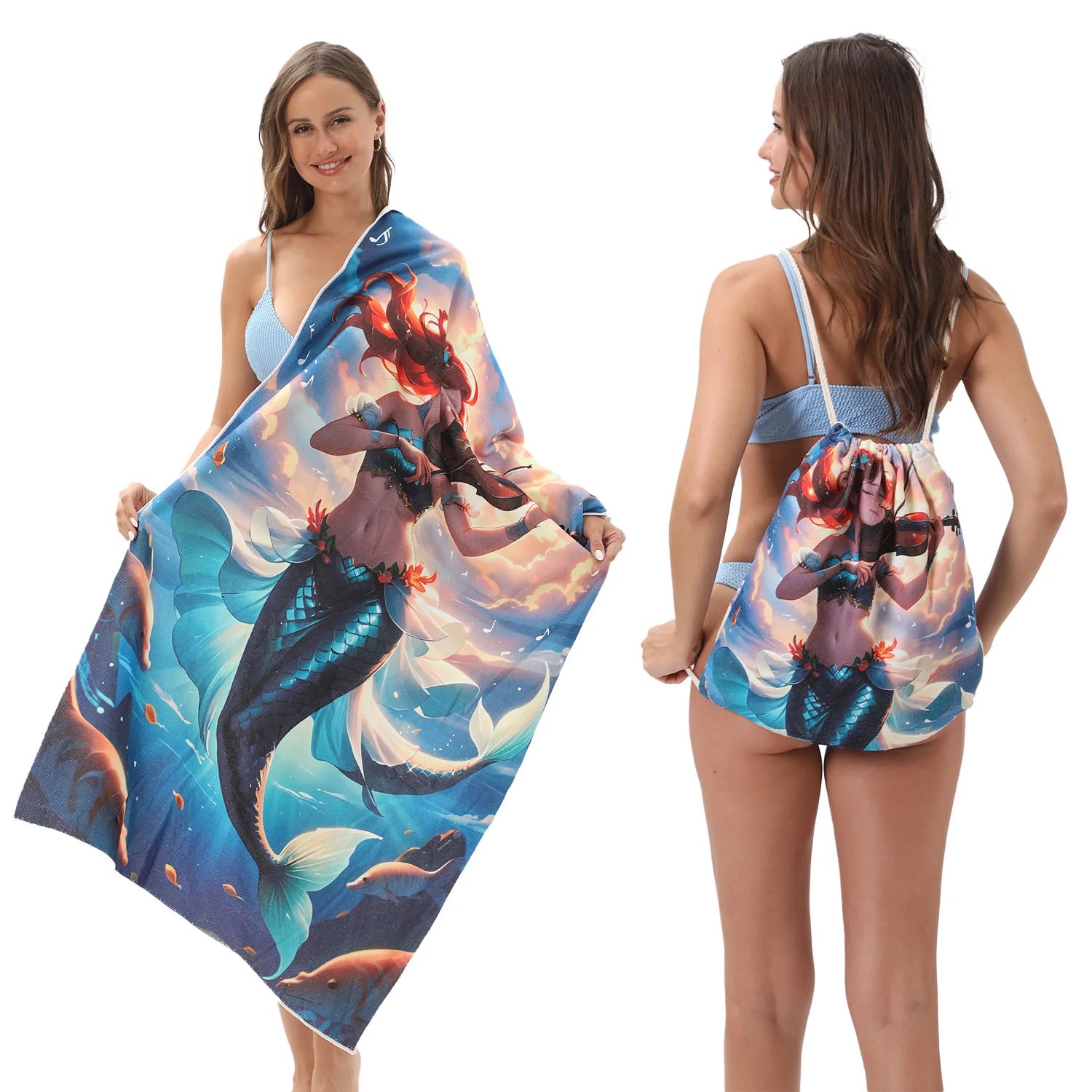 2-in-1 Multifunctional Foldable Beach Towel Printed Bath Towel Integrated Beach Towel Bag for Storage Oasis Select 17 70X140cm