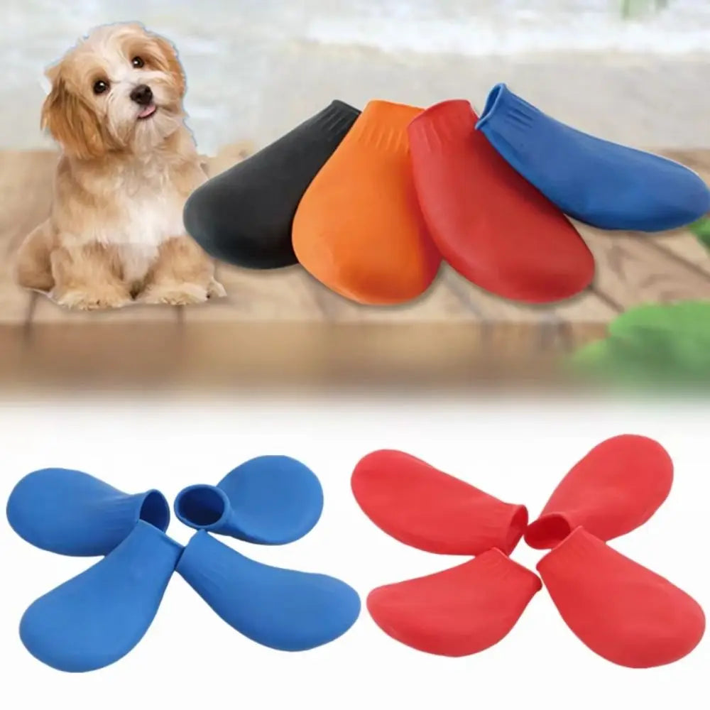 4Pcs Durable Waterproof Dog Shoes Balloon Rubber Anti-slip Pets Boots Pet Rain Boots for Small Dog Chihuahua Large Dogs Oasis Select