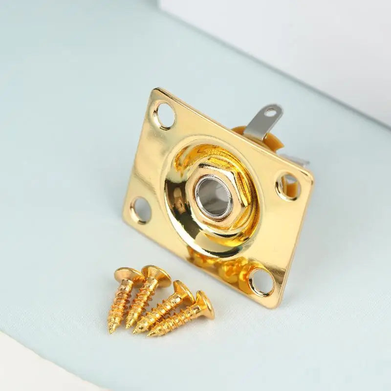 Square Compact Metal Guitar Output Jack Plate, Electric Guitar Socket Panel Replacement Accessory Oasis Select Gold