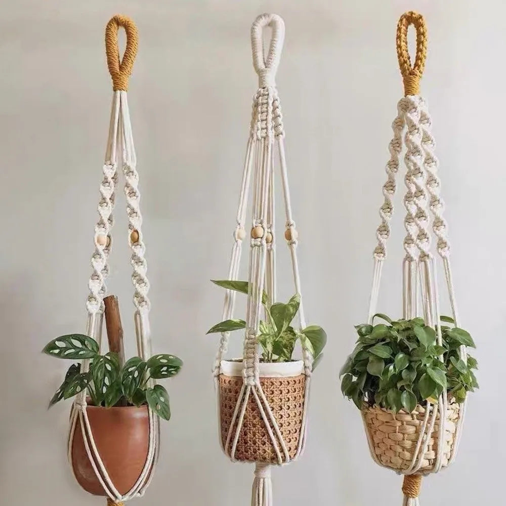 with Handmade Tassels Macrame Plant Hanger Net Cotton Rope Wall Hanging Hanging Planter Basket Knotted Lifting Rope Oasis Select
