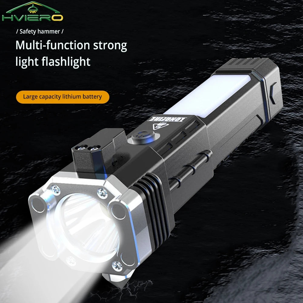 HVIERO COB LED Flashlight & Safety Hammer – USB Rechargeable
