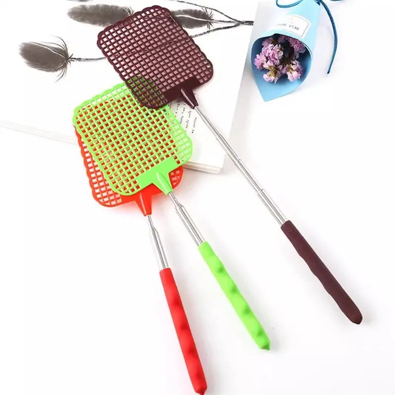 1/2pcsMini Retractable Plastic Fly Swatter; Stainless Steel Non-slip Handle; Summer Mosquito Swatter; Fly Killer For Home Garden Oasis Select