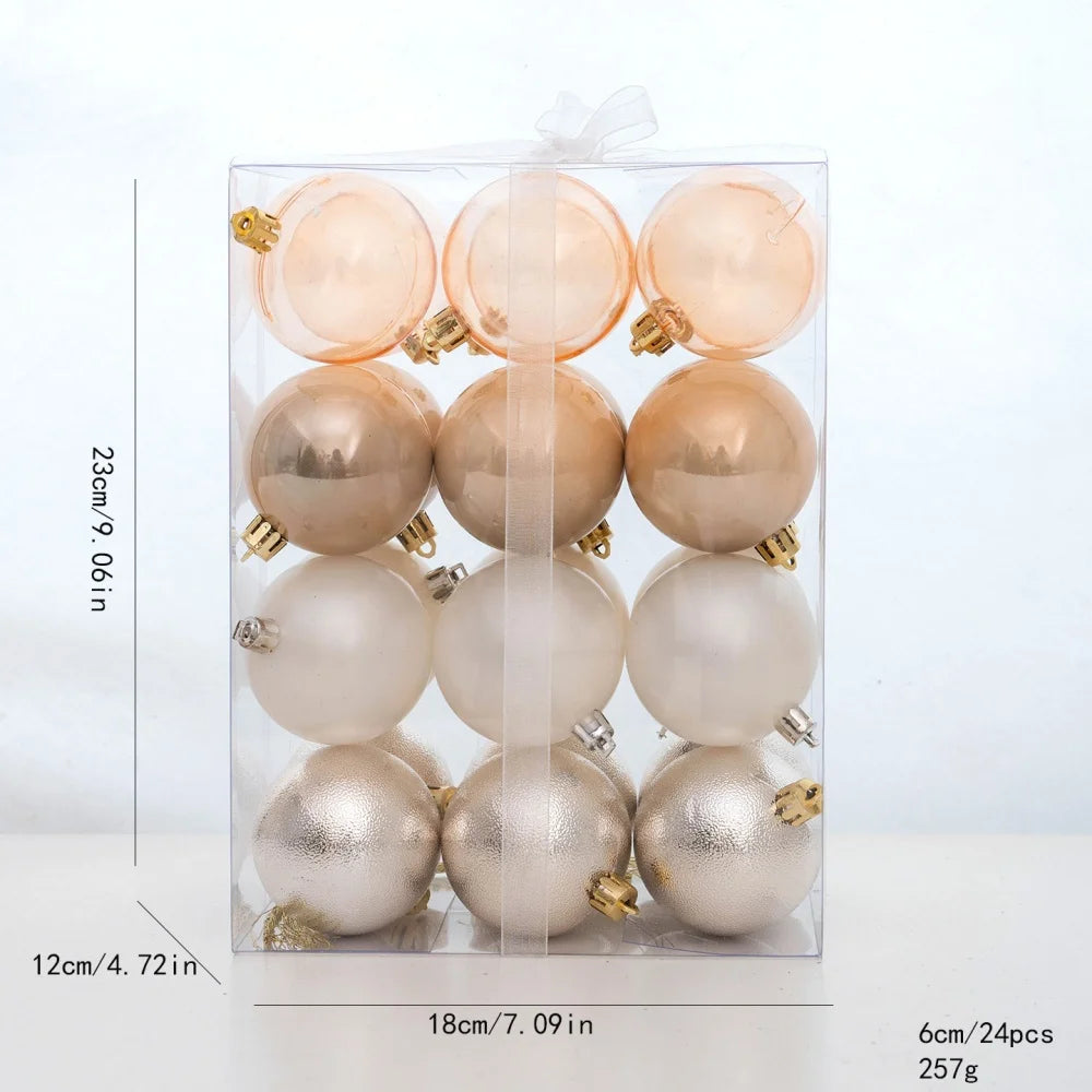 24PCS 6cm Christmas Balls Colorful Electroplating Christmas Tree Hanging Ball Home Party Christmas Tree Decor New Year Gift Oasis Select Champagne