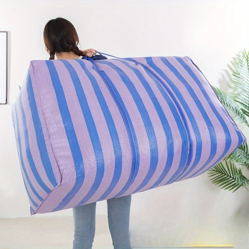 1pc 230L Large Capacity Car Travel Storage Bag, Quilted Thickened Nylon Duffel Bag for Moving, Portable Blue White Moving Bag Oasis Select
