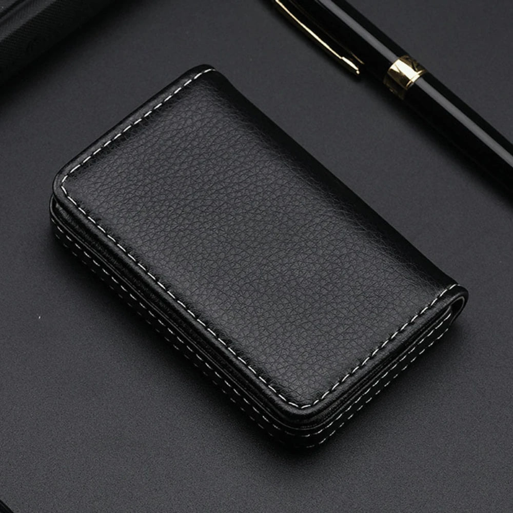 Sized Stitched PU Leather Credit Card Holder Visiting Business Card Case Wallet with Magnetic Shut for Men & Women Oasis Select black