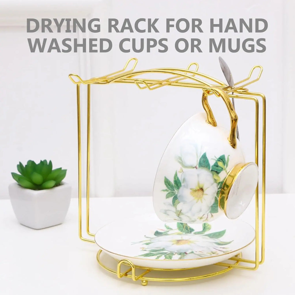 Tea Cup Saucer Display Stand Solid Metal One Piece Countertop Kitchen Cafe Bar Space Saving Organizer Decor Rack Oasis Select