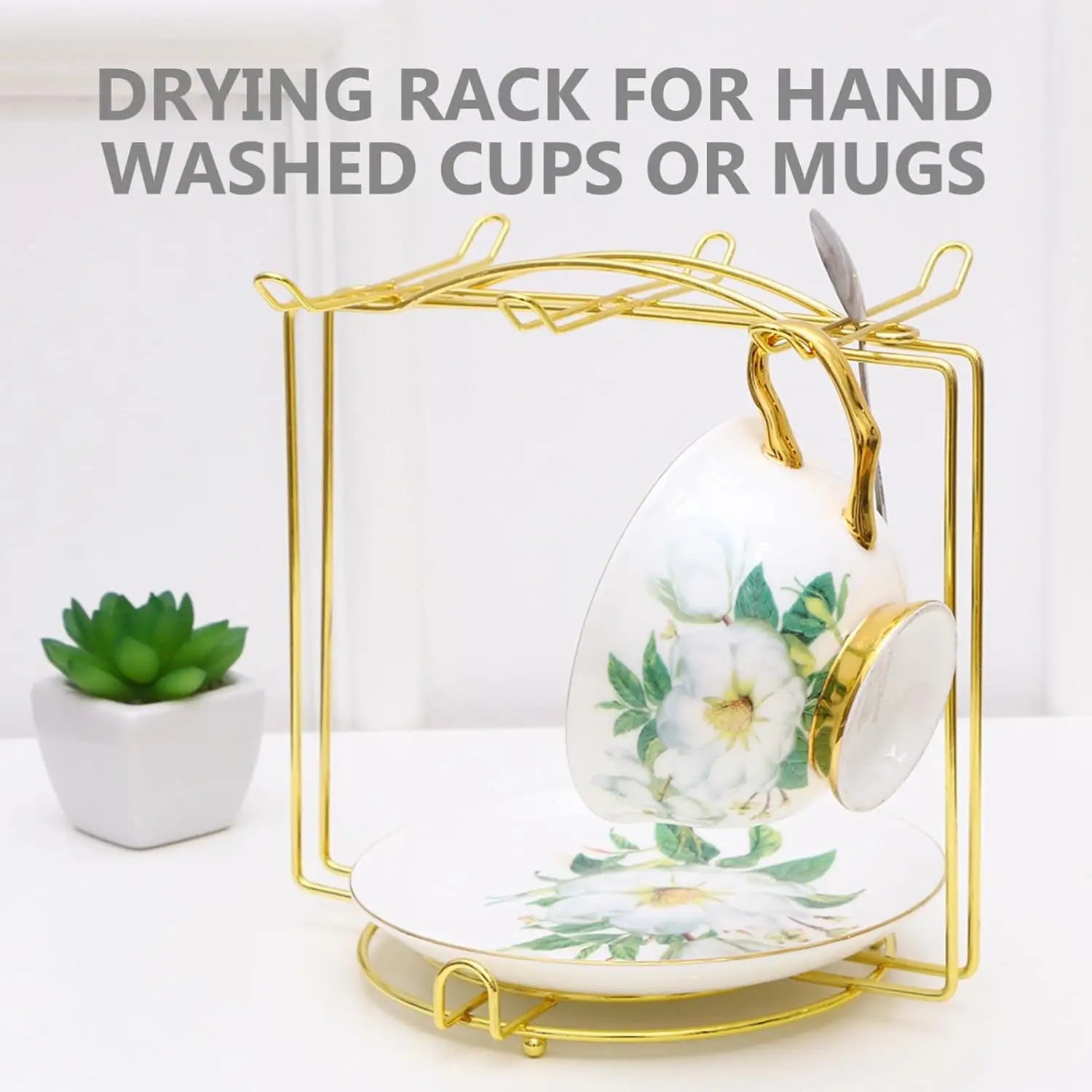 Tea Cup Saucer Display Stand Solid Metal One Piece Countertop Kitchen Cafe Bar Space Saving Organizer Decor Rack Oasis Select