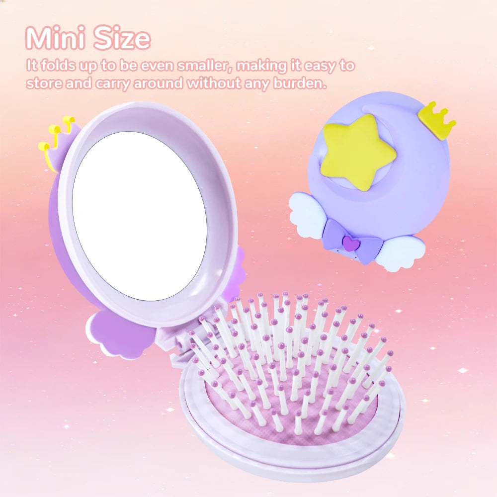 Magic Folding Mirror Comb – Moon & Star 2-in-1 Hair Brush Folding Mirror Comb Oasis Select