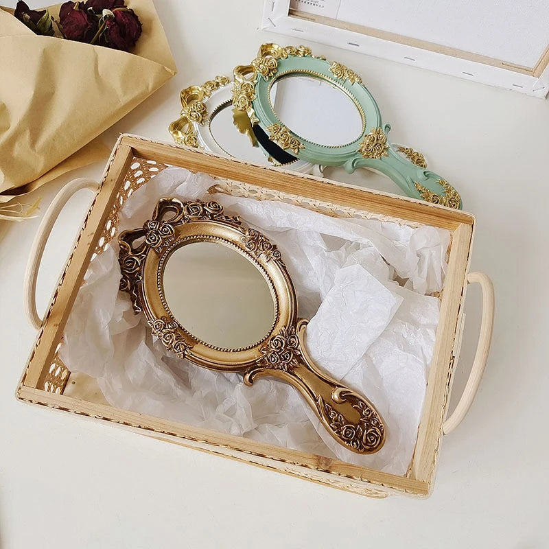 Vintage Rectangle Handheld Makeup Mirror with Handle – Retro