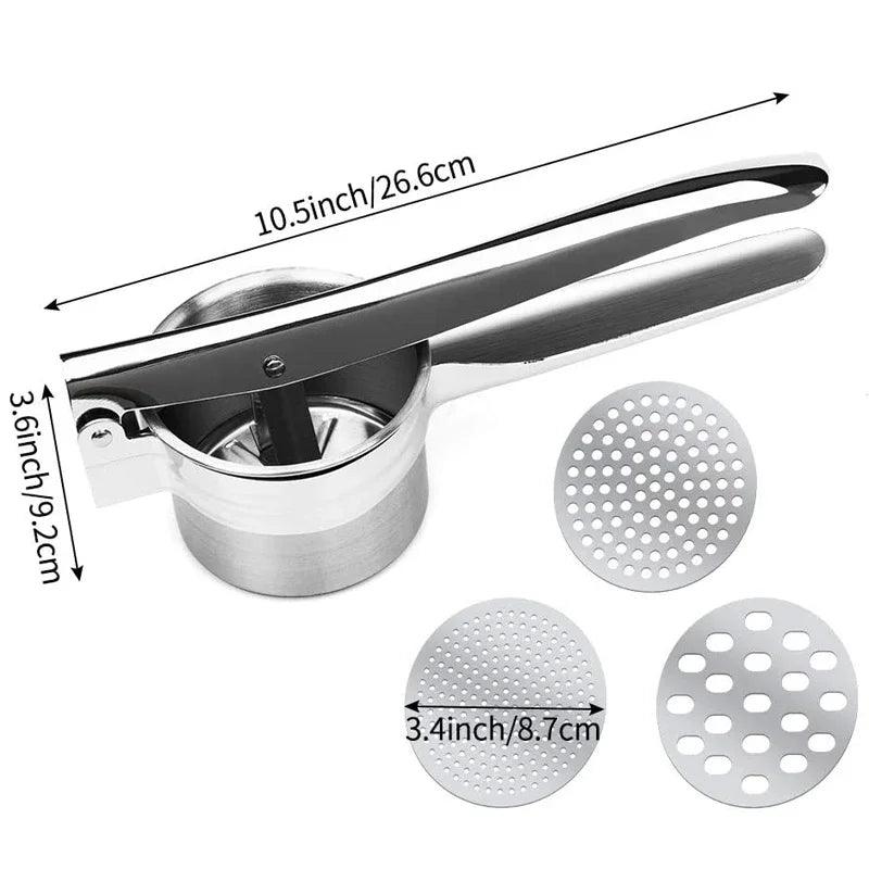 LMETJMA Stainless Steel Potato Ricer Manual Potato Masher With 3 Interchangeable Discs Fruit Juicer Lemon Squeezer KC0442 Oasis Select