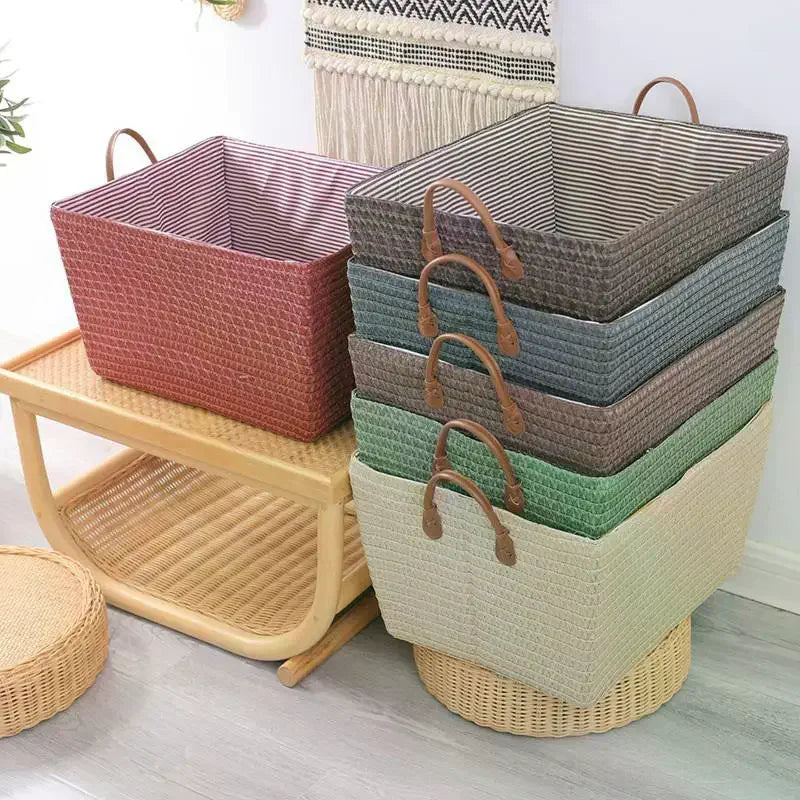 Household Japanese-style Foldable Rattan-like Woven Dirty Clothes Storage Basket Toy Tabletop Straw Basket For Snacks Oasis Select