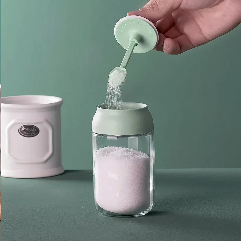 2pcs 250ML Oil Bottle Moisture-proof with Lid Spoon Pepper Jar Salt Shaker Combination Glass Kitchen Dining Seasoning Bottle Oasis Select