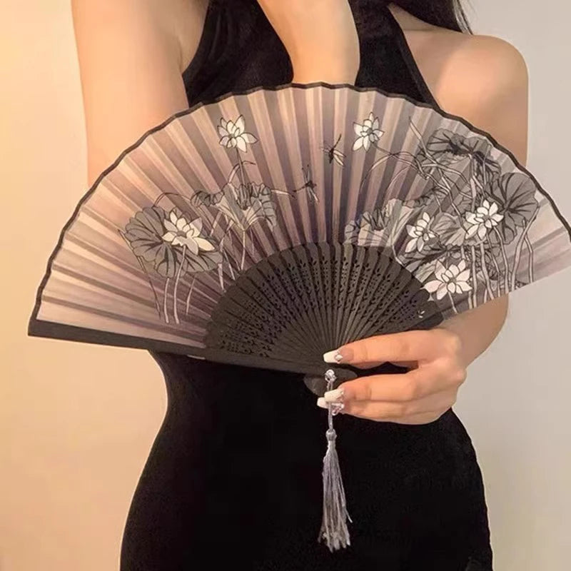 Chinese Silk Folding Fan – Retro Floral Hanfu Gift | 38cm