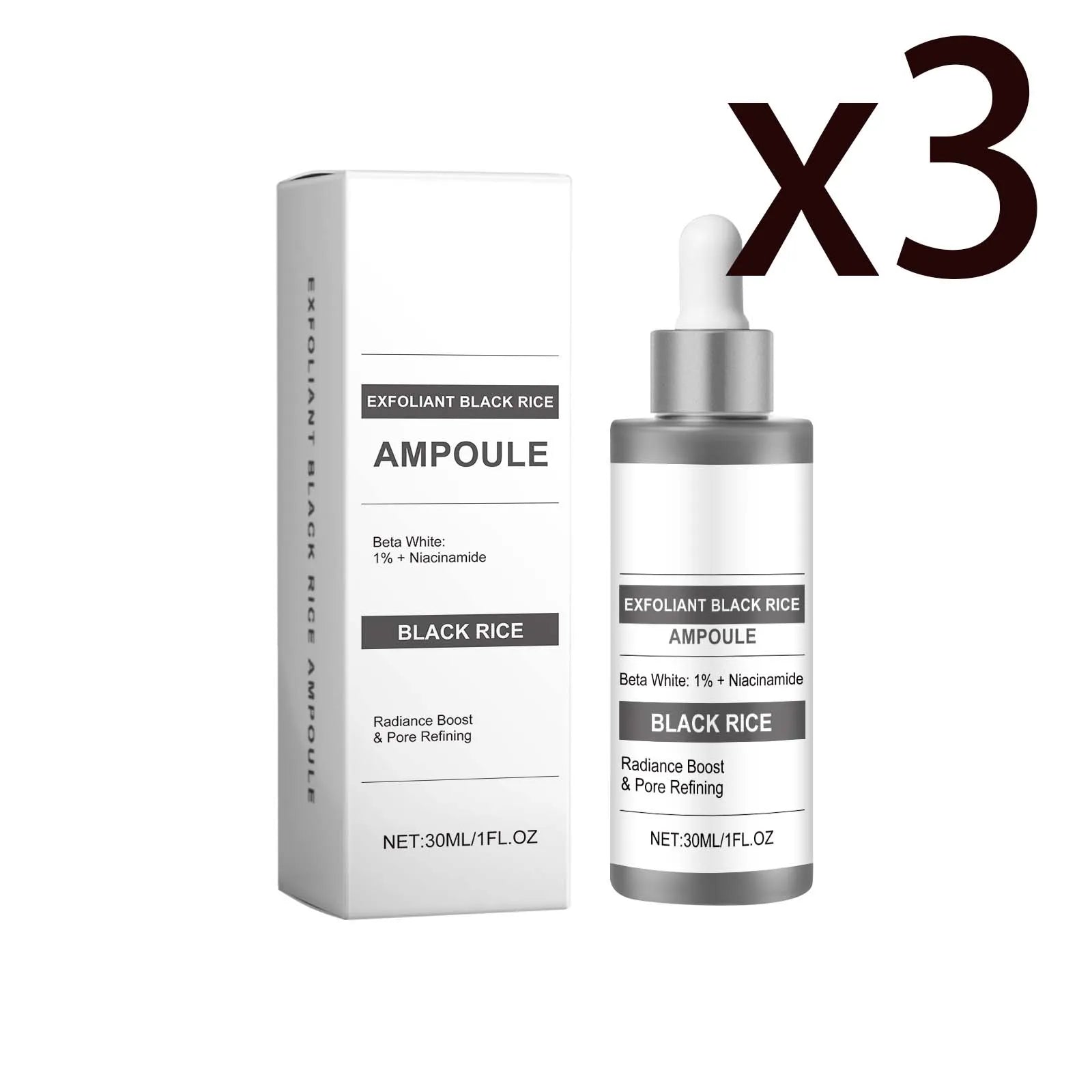 Salicylic Acid Black Rice Essence Deep Gentle Exfoliation Reduce Blackheads Improve Dullness Unclog Pores Facial Brighten Serum Oasis Select 3x30ml