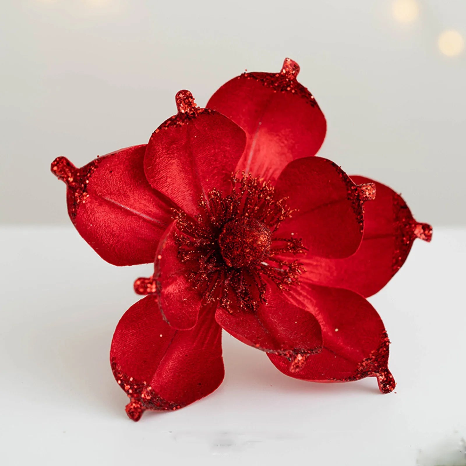 20cm Glitter Magnolia Christmas Flower Pick – Pink Sequin Christmas Flower Pick Oasis Select Red One Size