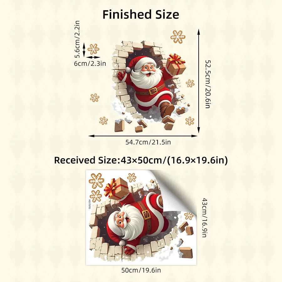 HS1787Q Three-dimensional Wall-breaking Effect Santa Claus in The Snow Gift Self-adhesive Wall Sticker for Holiday Decoration Oasis Select HS1787Q-43x50CM