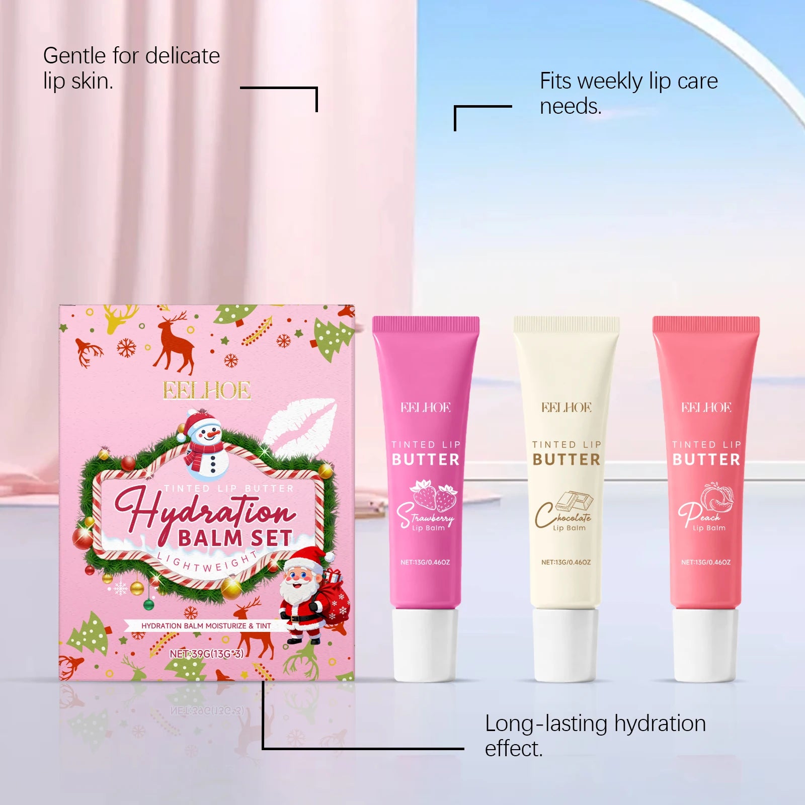 EELHOE Christmas Tinted Lip Balm Set – Moisturize & Exfoliate Tinted Lip Balm Set Oasis Select
