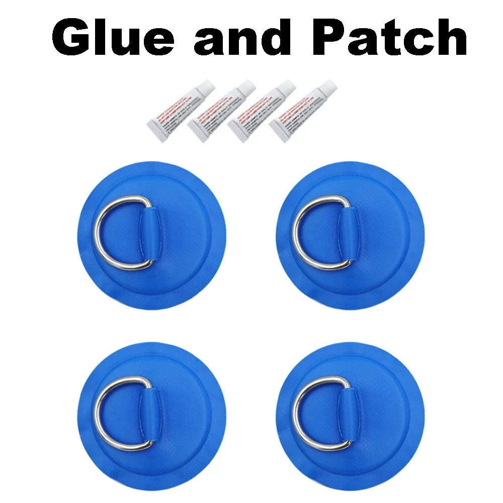 Surfboard Dinghy Boat PVC Patch With Stainless Steel D Ring Deck Rigging Sup Round Ring Pad 5M Elastic Bungee Rope Kit Oasis Select 4 Blue 4G