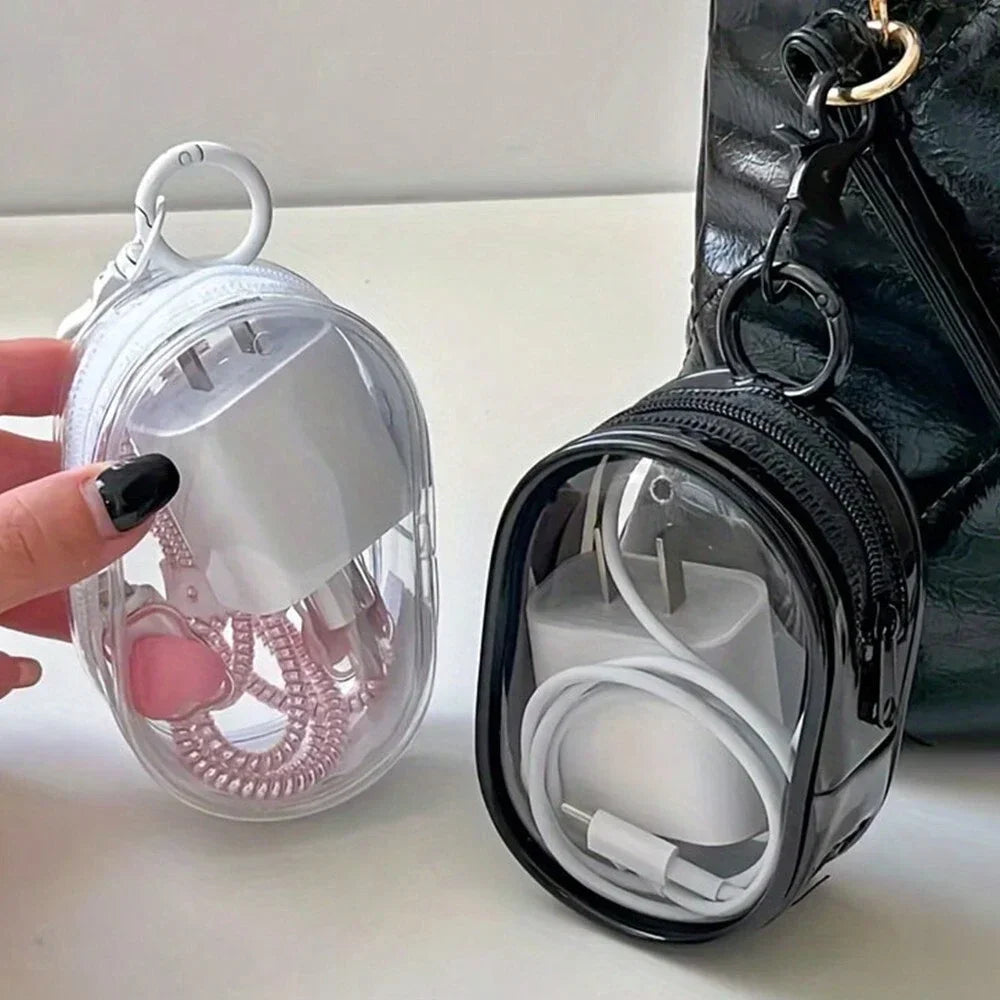Portable Mini Transparent Storage Bag with Zipper, Multifunctional Headphone and Charger Case, Travel Accessories with Keychain Oasis Select