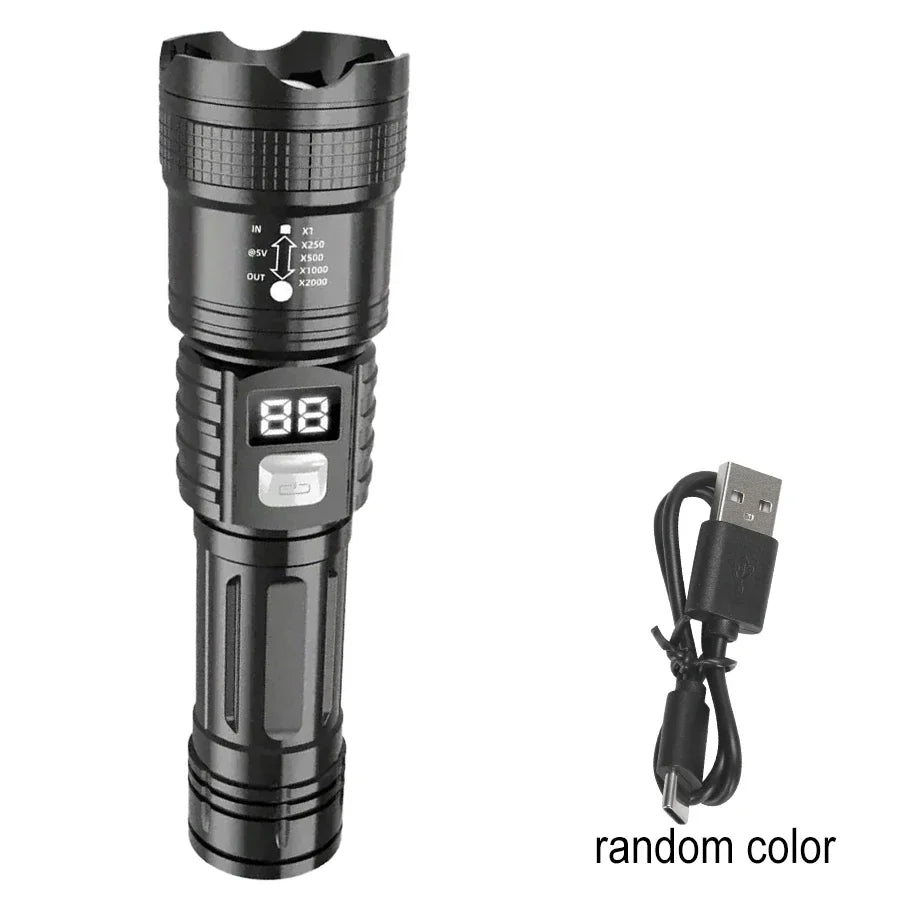 Tactical LED Flashlight 2000LM USB Rechargeable Waterproof Grade Zoom Torch Bright Portable Emergency Light for Camping Outdoor Oasis Select Black ZOOM