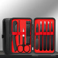 9-Pc Stainless Steel Tweezers & Nail Scissors Kit | Leather Case