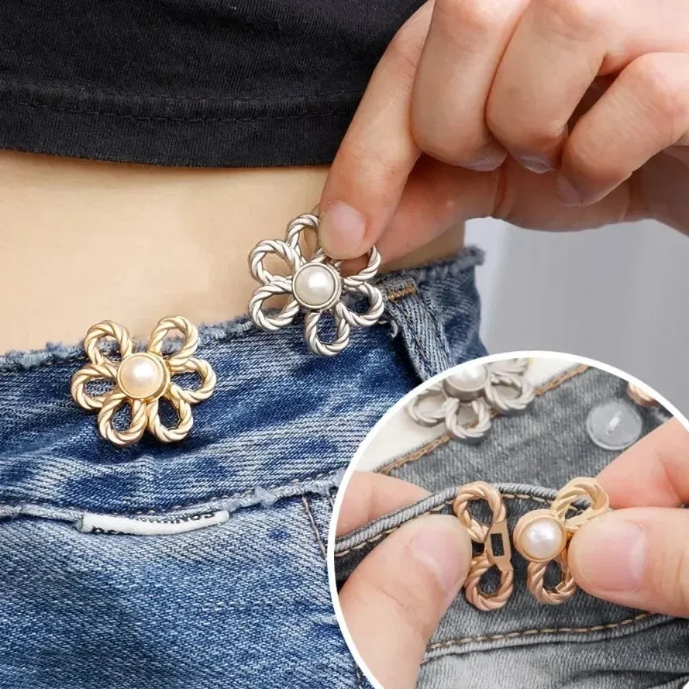 No-Sew Adjustable Waist Clip Button – Flower Buckle for Pants