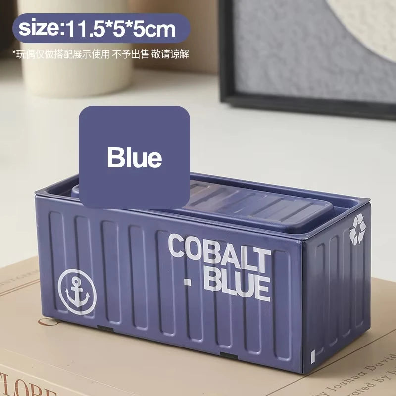 Iron Storage Box Retro Industrial Style Metal Miniature Container Model Decorative Storage Box Creative Model Display Piece Oasis Select Blue