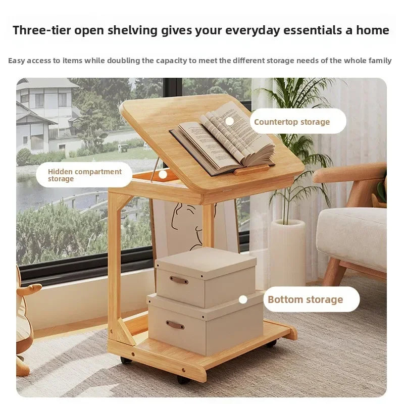 Multi-functional Coffee table removable flip mini sofa side table storage rack bedroom bedside table with wheels Oasis Select