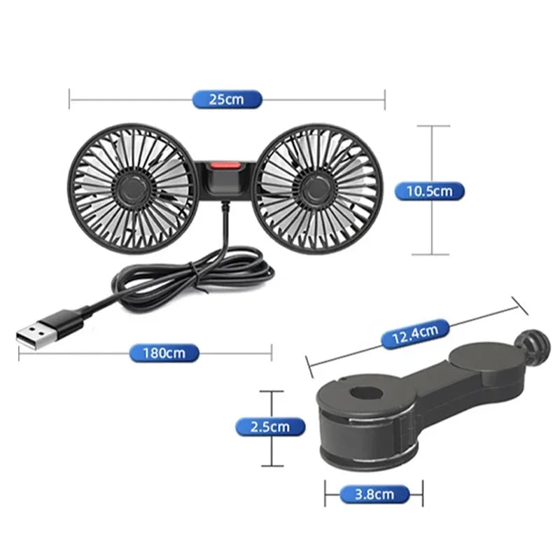 3-speed Car Seat Back Cooling Fan USB Charge Dual Head Fan 360 Degree Rotation Neck Cooler for Summer Car Accessories Oasis Select