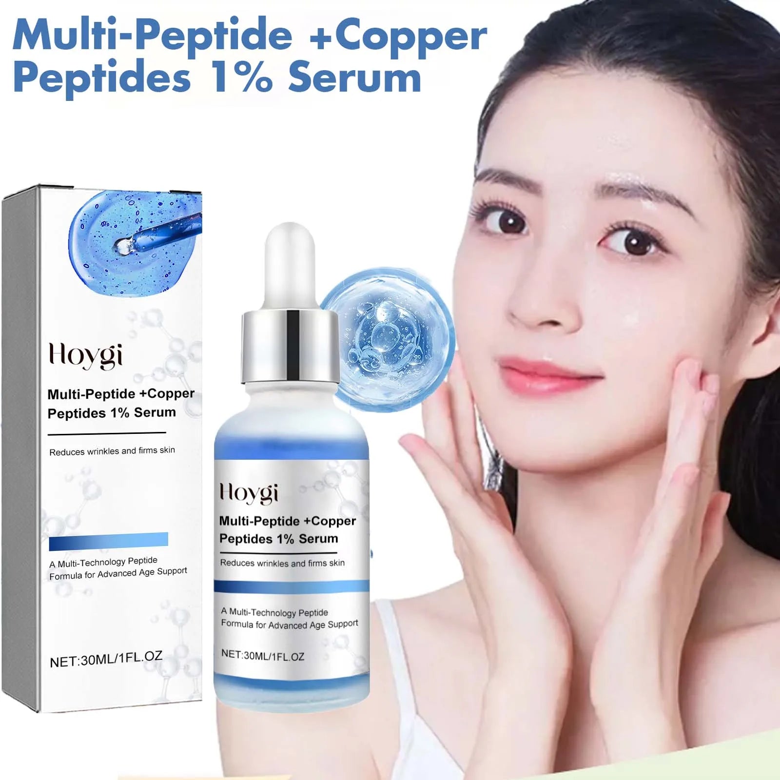Blue Copper Peptide Serum Firming Fade Fine Lines Shrink Pores Skin Care Rejuvenation Smooth Brightening Spot Moisturizing Serum Oasis Select