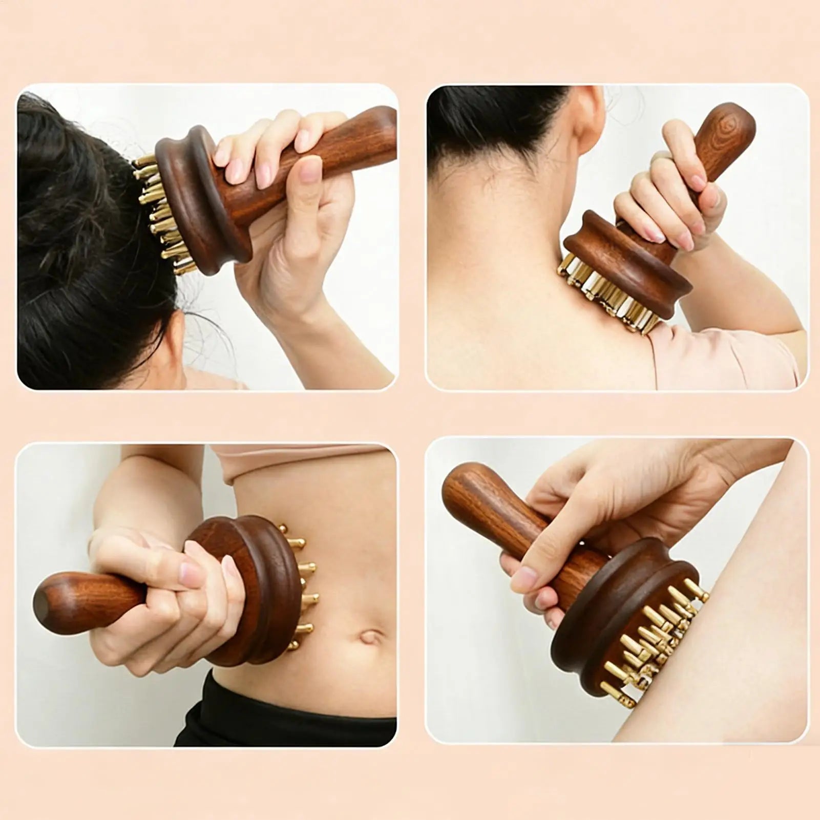 Scalp Massager Brush Long Handle Brass Teeth Soothing Meridian Massage Brush Gua Sha brush Body Massage Brush Massage Comb Oasis Select