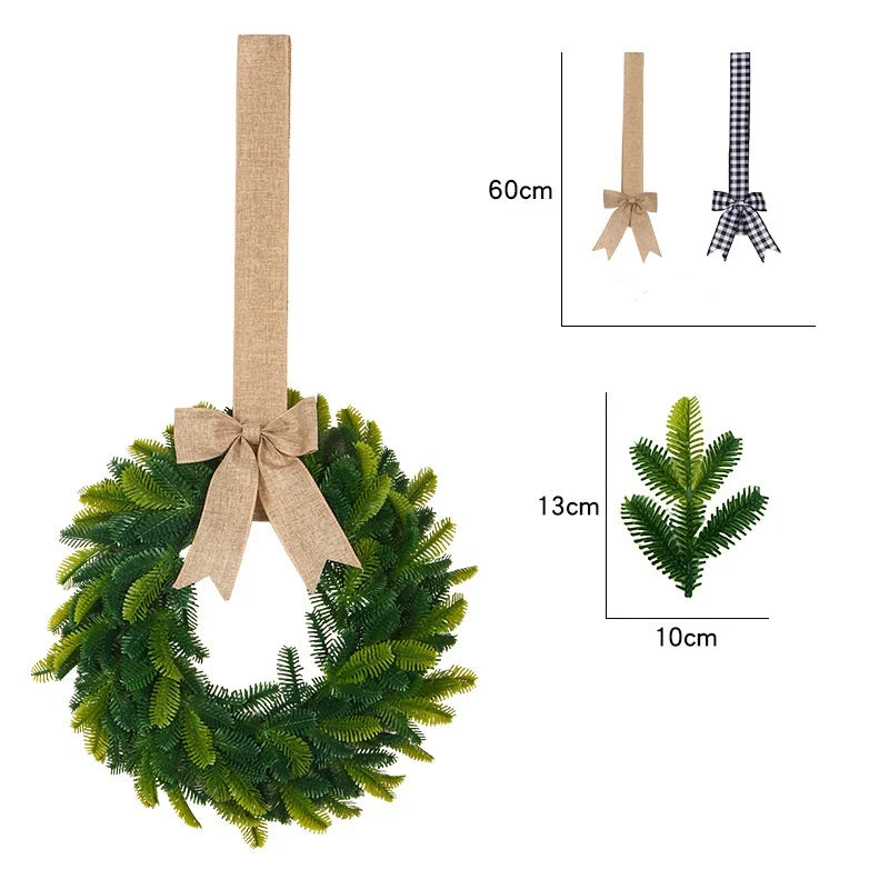 New Christmas Simulation Wreath with Bow Ribbon Pine Needle Vine Ring Door Garland Hanging Ornaments Party Home Decor Gifts Oasis Select Style 2
