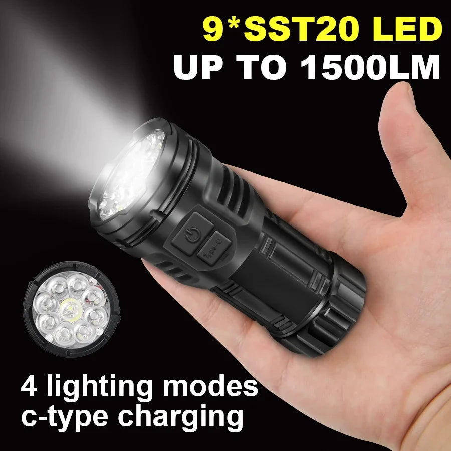 KDULIT 9-LED Mini Rechargeable Flashlight 1500LM Pocket Torch