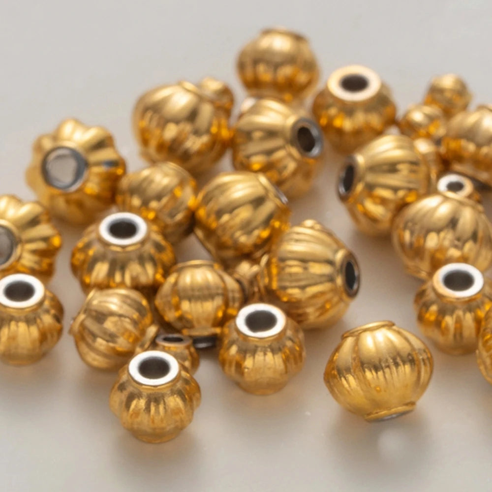 20pcs 3/4/5/6mm Stainless Steel Corrugated Pumpkin Round Beads Metal Spacer for DIY Braceket Necklace Craft Jewelry Making Oasis Select